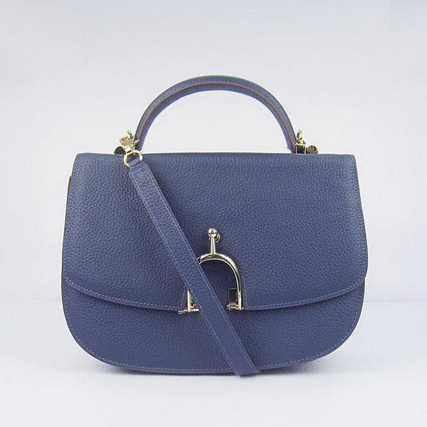 H8088 Hermes Stirrup Borsa a tracolla in pelle di vitello Royalblue Oro